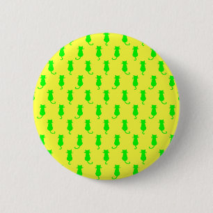 Feline Fun Forever Whimsical Green Cats Yellow 2 Inch Round Button