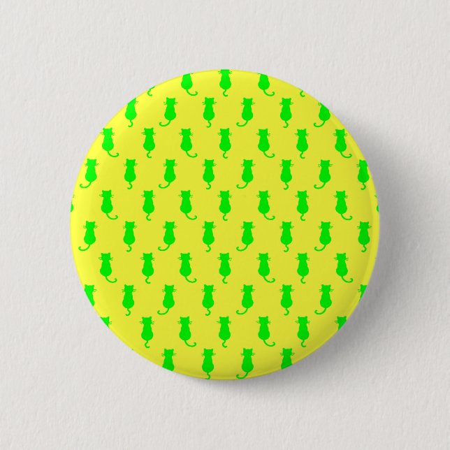 Feline Fun Forever Whimsical Green Cats Yellow 2 Inch Round Button (Front)