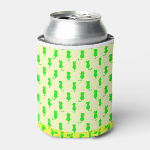 Feline Fun Forever Whimsical Green Cats Yellow Can Cooler