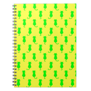 Feline Fun Forever Whimsical Green Cats Yellow Notebook