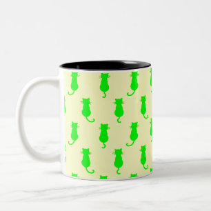 Feline Fun Forever Whimsical Green Cats Yellow Two-Tone Coffee Mug