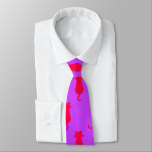 Feline Fun Forever Whimsical Red Cats Lilac Tie