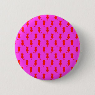 Feline Fun Forever Whimsical Red Cats Pink 2 Inch Round Button