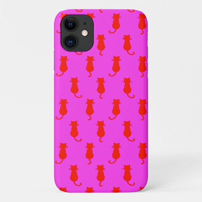 Feline Fun Forever Whimsical Red Cats Pink Case-Mate iPhone Case (Back)