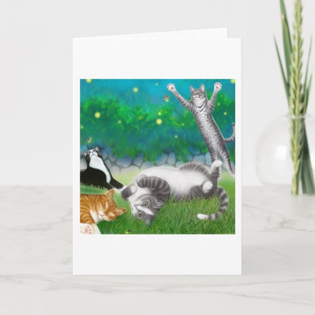 Feline Fun with Fireflies Card (Front)