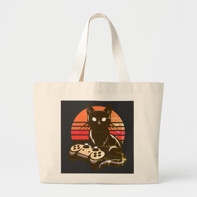 Feline Gamer: The Pawsome Controller Chronicles Large Tote Bag (Front)