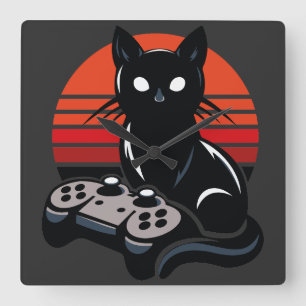 Feline Gamer: The Pawsome Controller Chronicles Square Wall Clock
