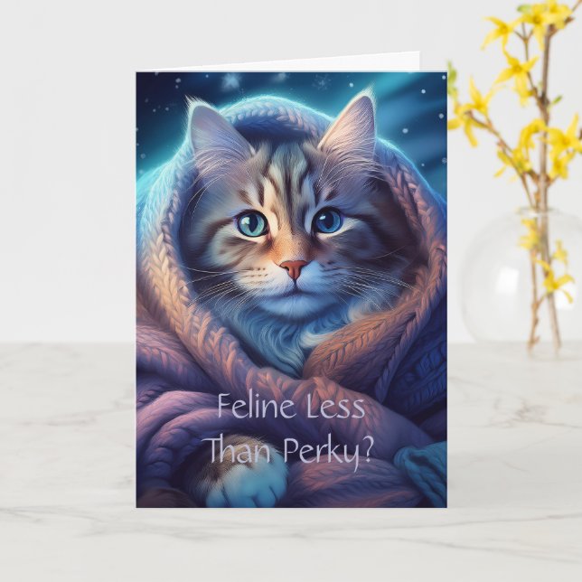Feline Get Well Card, 5" x 7" Folded Greeting Card (Yellow Flower)