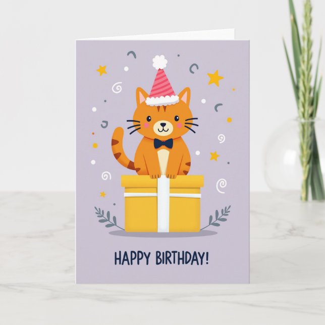 Feline Gift Birthday Card (Front)