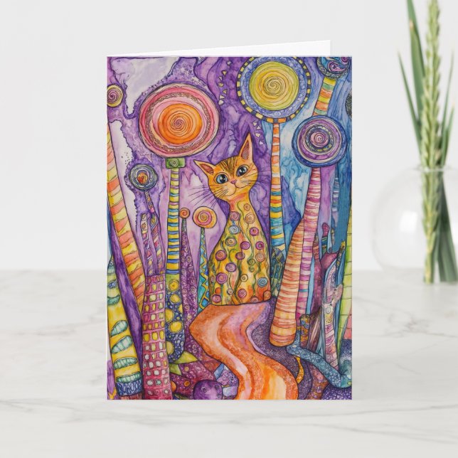 Feline Good Funky Cat Greeting Card (Front)