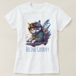 Feline Groovy Cat Aviator Personalize T-Shirt