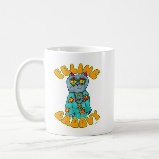Feline Groovy Hippie Style Cat Art S Coffee Mug (Left)
