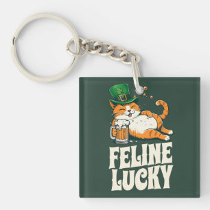 Feline Lucky St. Patricks Day Irish Cat Keychain