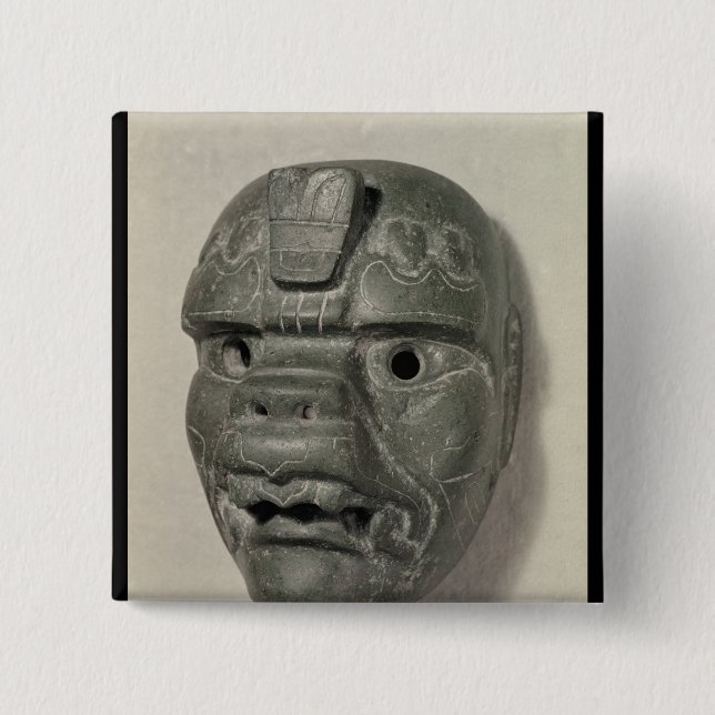 Feline mask of a man, from Oaxaca, Pre-Columbian 2 Inch Square Button (Front)