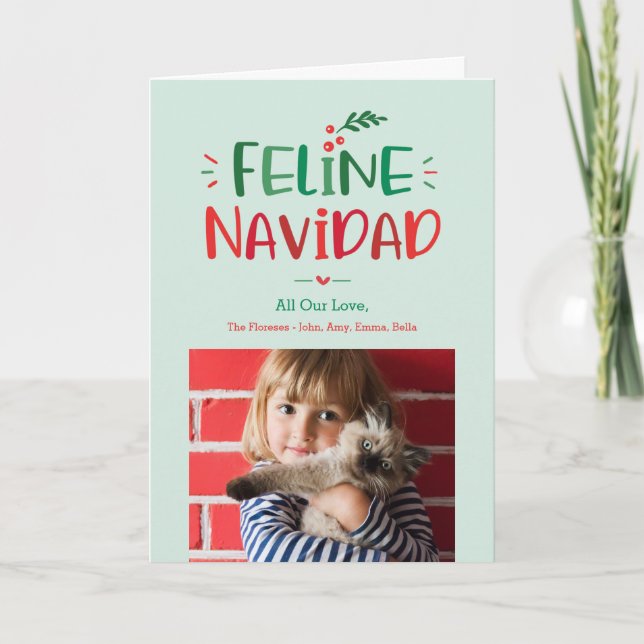 Feline Navidad Folded Pet Christmas Holiday Card (Front)