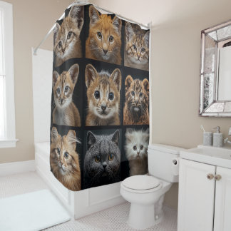 Feline Pets Cat Faces Shower Curtain