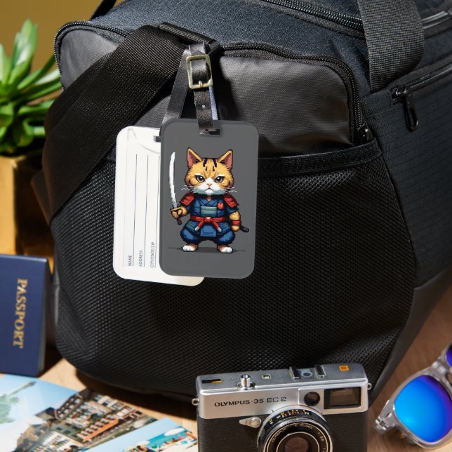 Feline Samurai Warrior Luggage Tag (Front & Back)