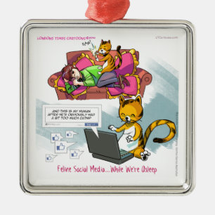 Feline Social Media Funny Metal Ornament