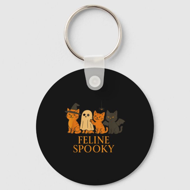 Feline spooky cats halloween witch ghost bat  keychain (Front)