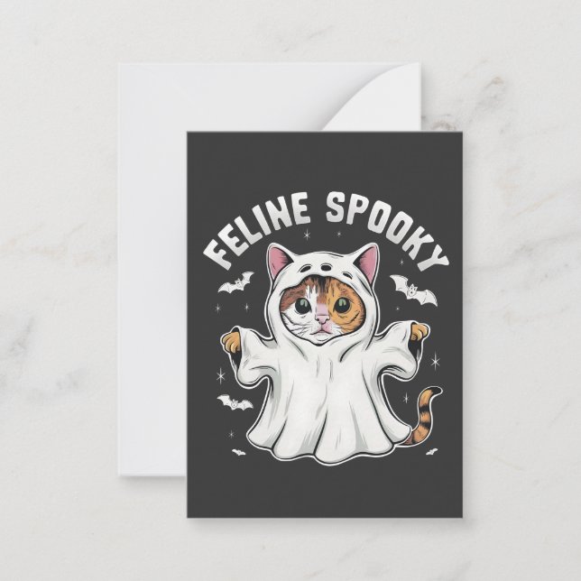 Feline Spooky Funny Spooky Halloween Cat Ghost Card (Front)