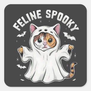 Feline Spooky Funny Spooky Halloween Cat Ghost Square Sticker