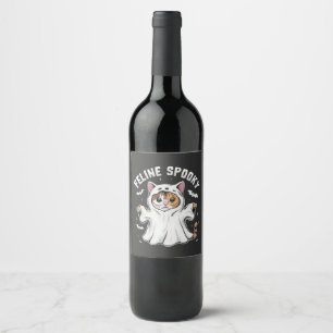 Feline Spooky Funny Spooky Halloween Cat Ghost Wine Label