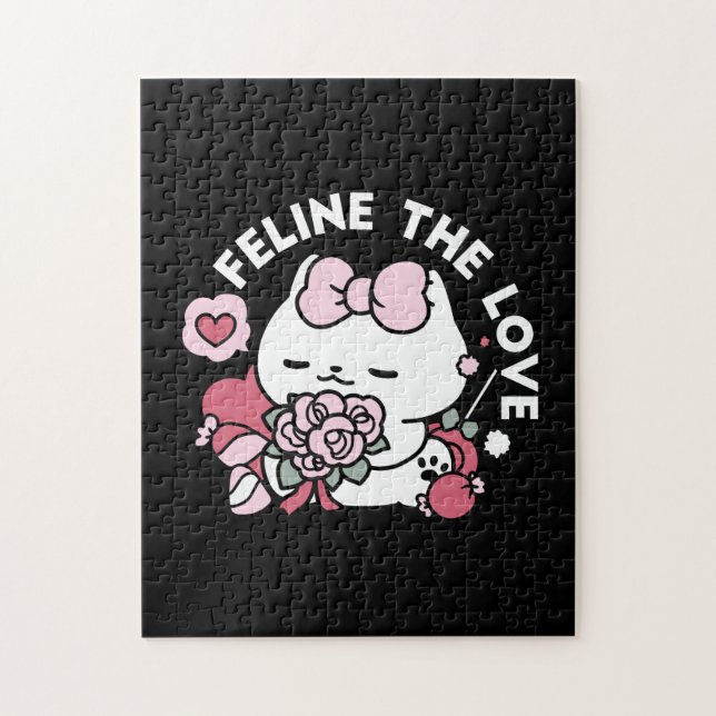 Feline the Love - Cute Valentine’s Cat Design Jigsaw Puzzle (Vertical)
