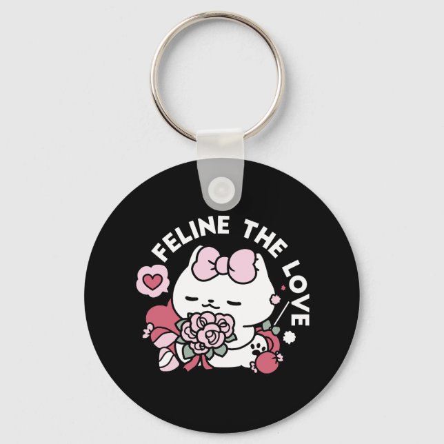 Feline the Love - Cute Valentine’s Cat Design Keychain (Front)