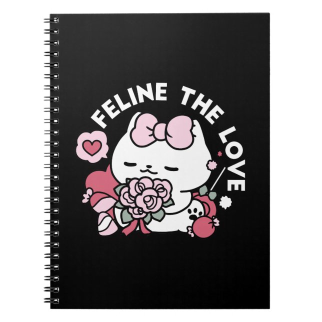 Feline the Love - Cute Valentine’s Cat Design Notebook (Front)