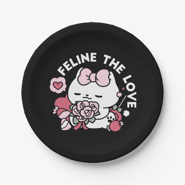 Feline the Love - Cute Valentine’s Cat Design Paper Plate (Front)