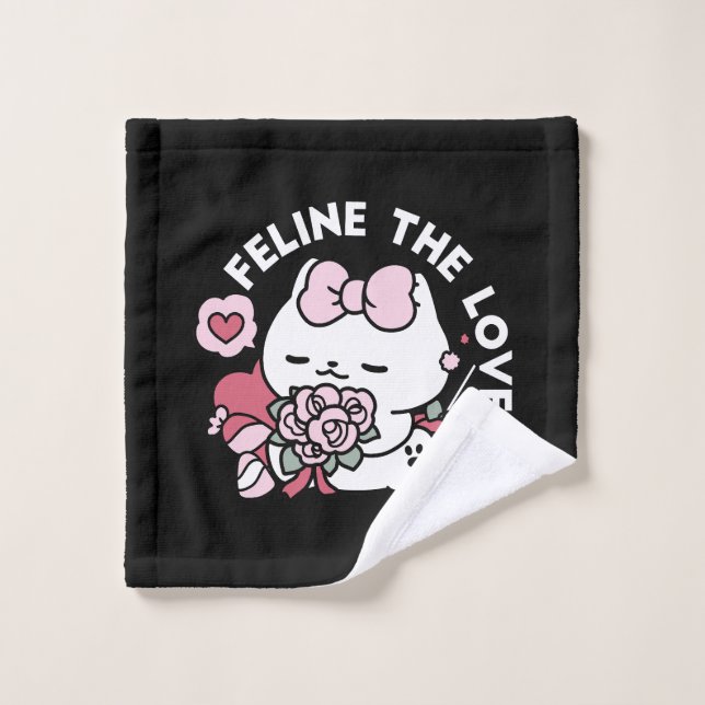 Feline the Love - Cute Valentine’s Cat Design Wash Cloth (Wash Cloth)