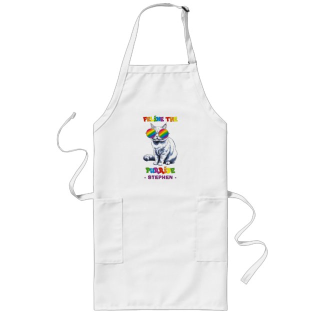 Feline The Purride - Cool Pride Cat LGBTQ Long Apron (Front)