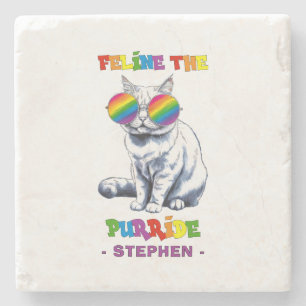Feline The Purride - Cool Pride Cat LGBTQ Stone Coaster
