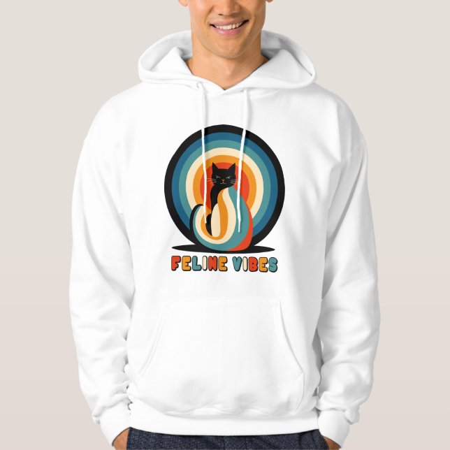 Feline Vibes Retro Cat Design Hoodie (Front)