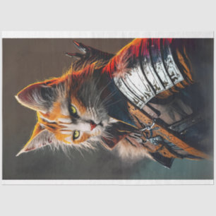 Feline warrior cat bright colours decoupage tissue paper