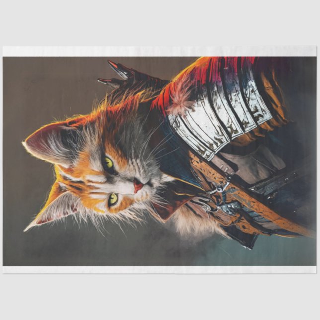Feline warrior cat bright colours decoupage tissue paper (Front)
