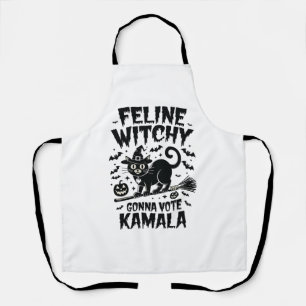 Feline Witchy Gonna Vote Kamala Halloween  Apron