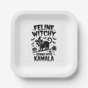 Feline Witchy Gonna Vote Kamala Halloween Paper Plate