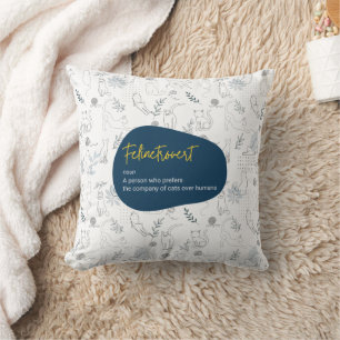 Felinetrovert for cat lovers white colour throw pillow