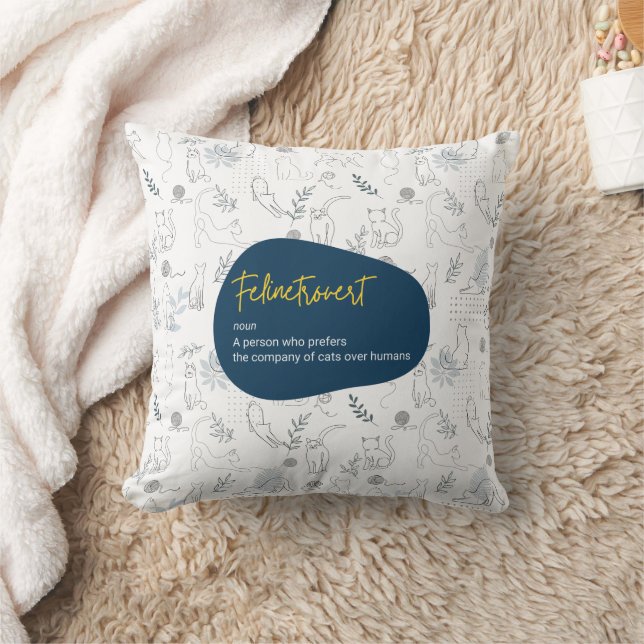 Felinetrovert for cat lovers white colour throw pillow (Blanket)