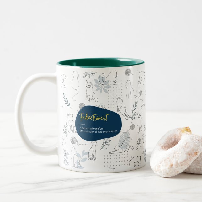 Felinetrovert for cat lovers white colour Two-Tone coffee mug (With Donut)