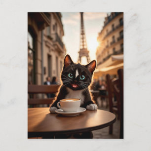 Felini the Cat in Paris Cute Eiffel Tower Travel Holiday Postcard