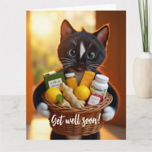 Felini's Get Well Soon Card Cute Cat Gift Basket