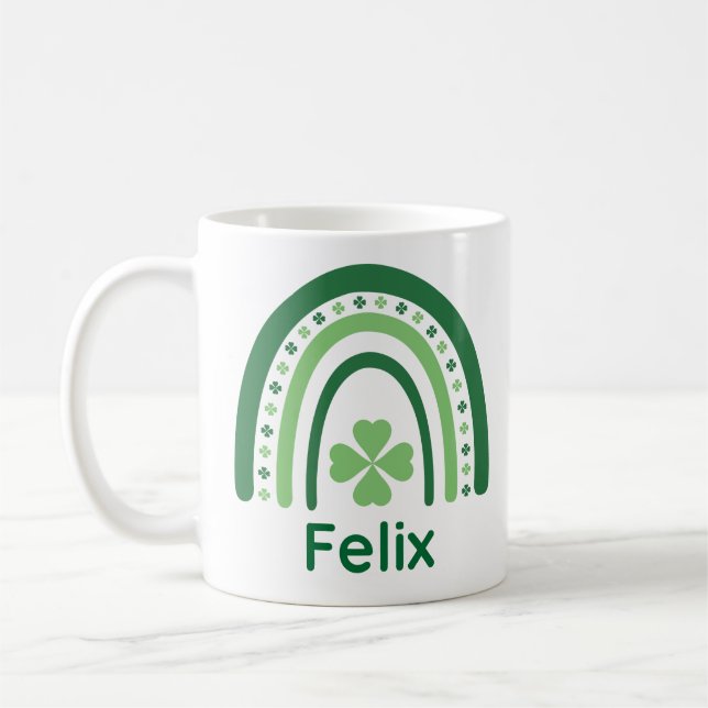Felix Name Clover Boho Rainbow Coffee Mug (Left)
