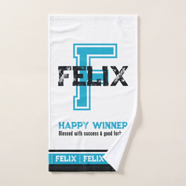Felix name meaning sports monogram blue white bath towel set (Hand Towel)