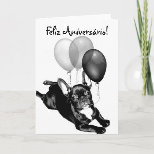 Feliz Aniversário French Bulldog greeting card