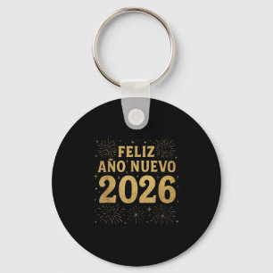 Feliz Año Nuevo 2026 Spanish New Year Gold Firewor Keychain