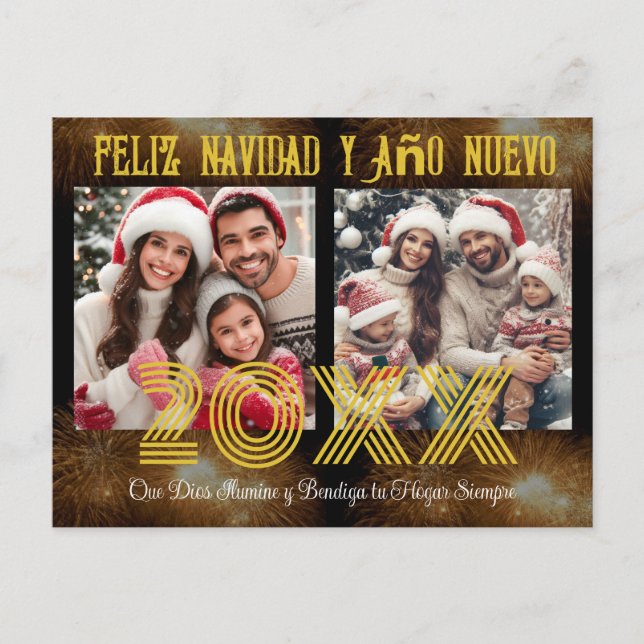 Feliz Año Nuevo Modern Calligraphy Script Photo Postcard (Front)