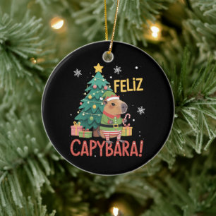 Feliz Capybara Elf Xmas Christmas Tree Ceramic Ornament