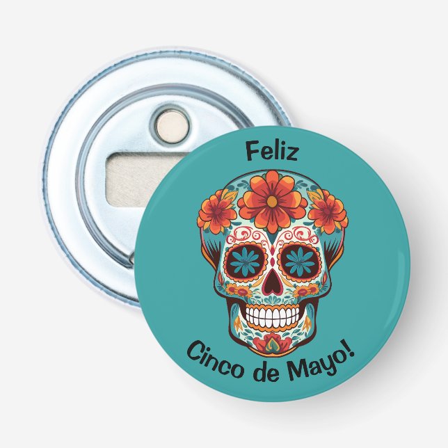 Feliz Cinco de Mayo! Sugar Skull Bottle Opener (Front)